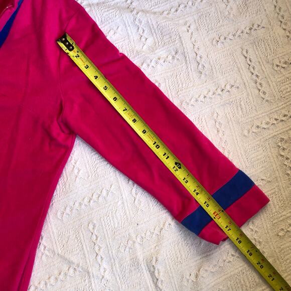 VTG Vanity Fair Fuchsia Velour Zip-Front Housecoat Robe S Mod Navy Racing Stripe - Picture 11 of 11